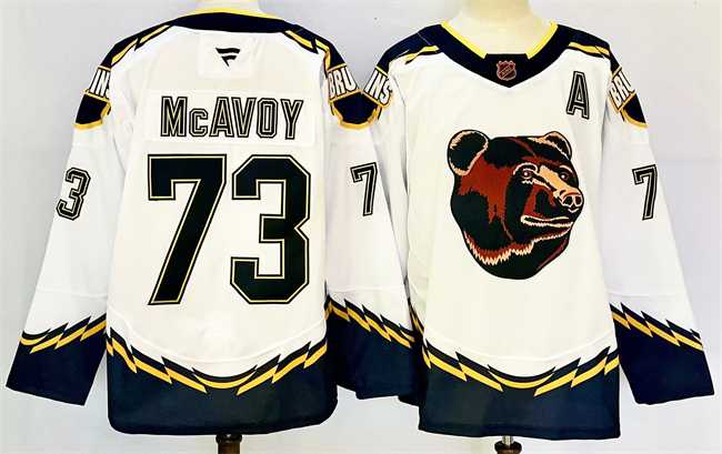 Mens Boston Bruins #73 Charlie McAvoy White 2024-25 With A Patch Reverse Retro Home Stitched Hockey Jersey->boston bruins->NHL Jersey